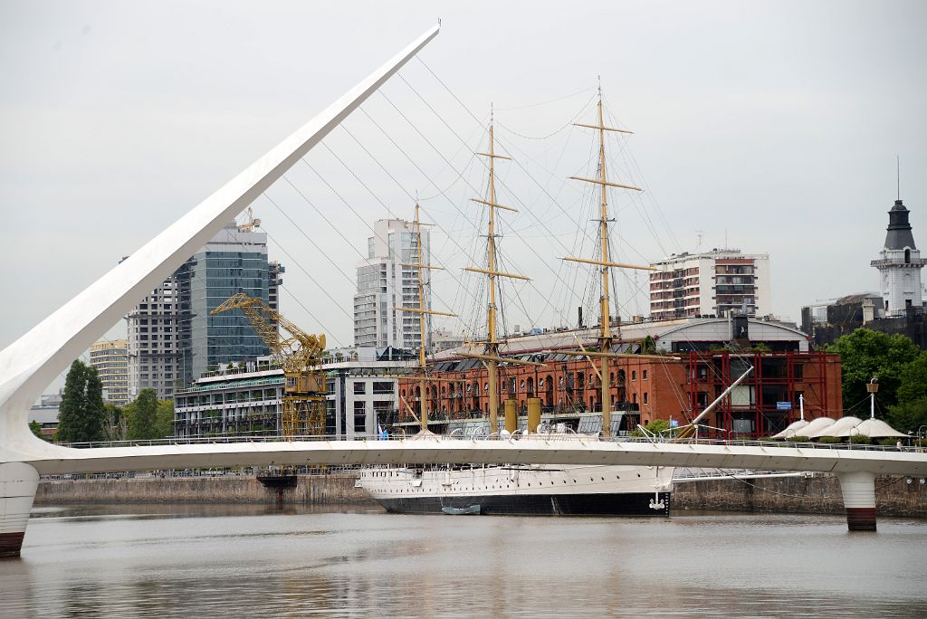 06 Puenta de la Mujer Bridge Of Women With ARA Presidente Sarmiento Ship Puerto Madero Buenos Aires
